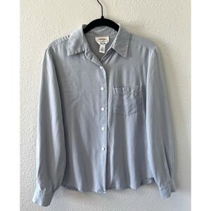 Talbots Petites 100% Silk Blouse Size 4 Button Up Long Sleeve Light Blue Classy